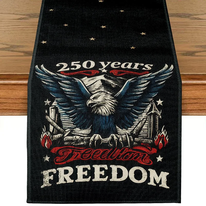 

American Flag Eagle Table Runner 250 Years Freedom USA Independence Day Decor Patriotic Desk Cover for Home Kitchen Party Decor