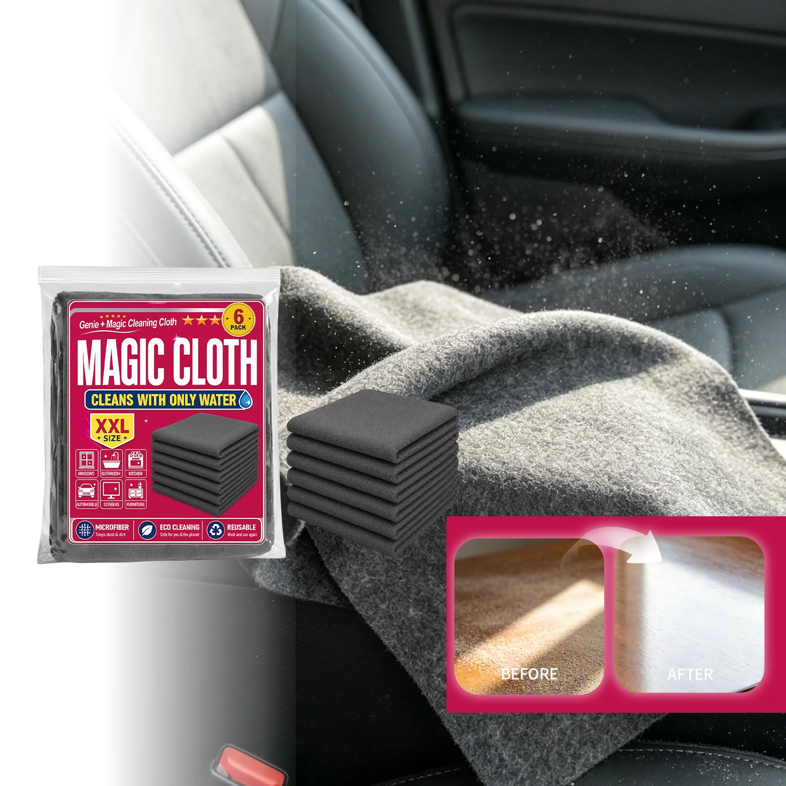 Reusable Lint Free Cleaning Towel Watermark Free No Scratch Multifunctional Household Car Glass Screen Surface Cleaning Cloth