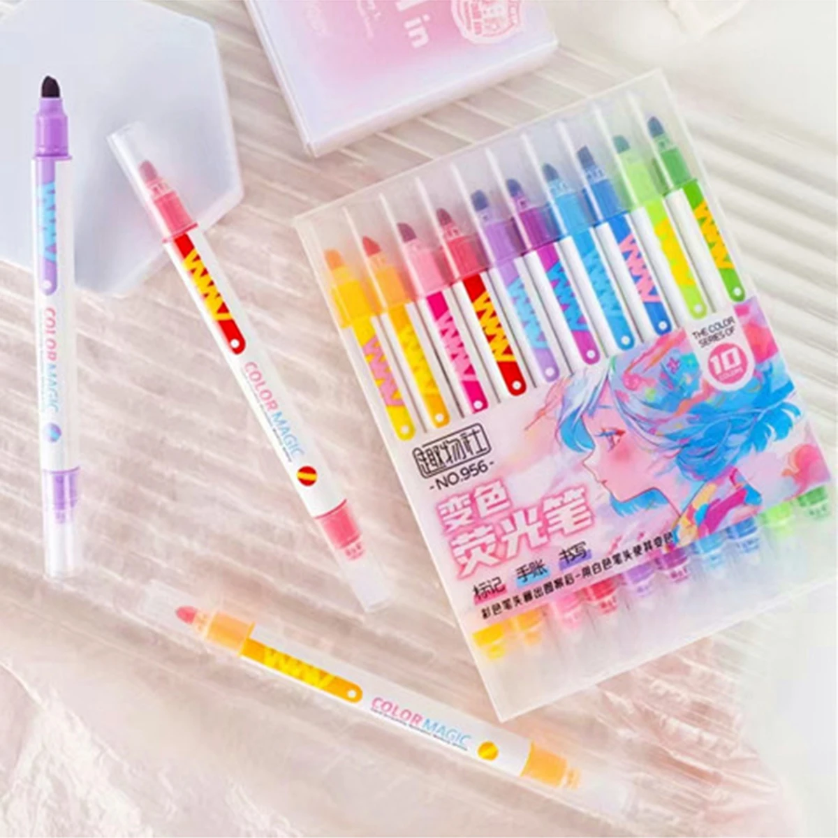 10 Colors Double Tip Highlighter Pen Set For Student Diary Scrapbook Painting,DIY Making Stationery