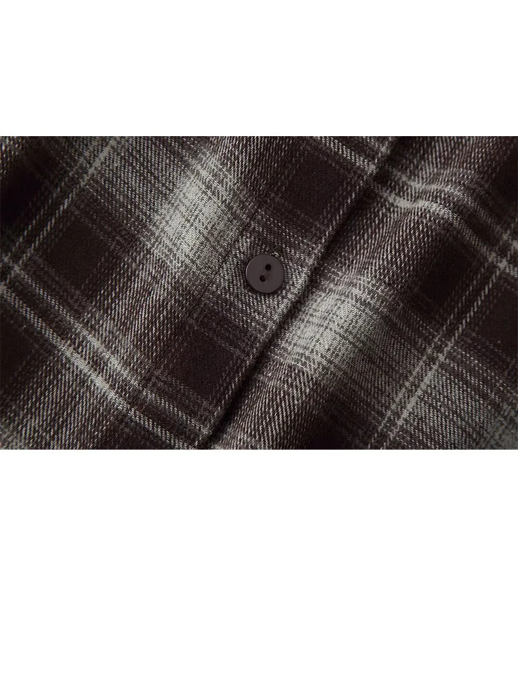 

HH 2026, новая свободная женская клетчатая рубашка с длинными рукавами и поясом с лацканами, повседневная винтажная универсальная блузка в клетку с завязкой на талии