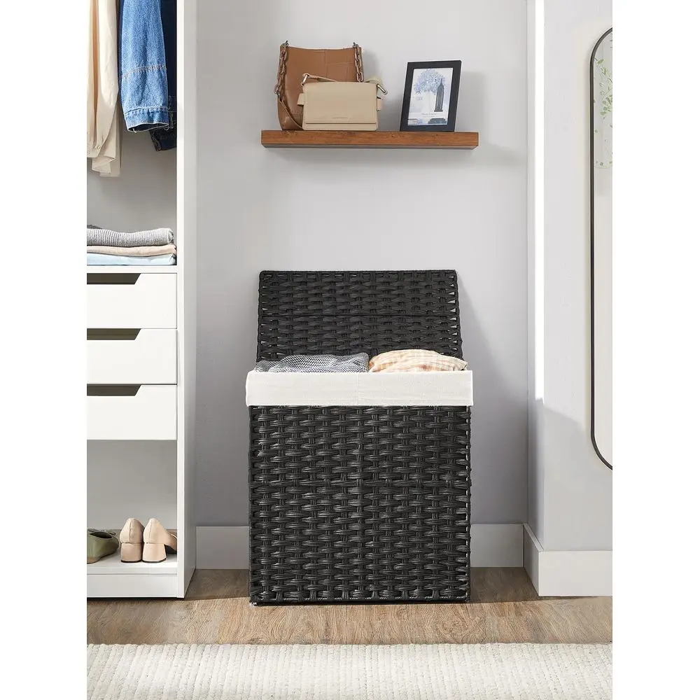 

Корзина для белья с крышкой, 110 л, с 2 съемными внутренними мешками и 6 сетчатыми карманами, плетеная корзина для белья, двойная корзина для белья