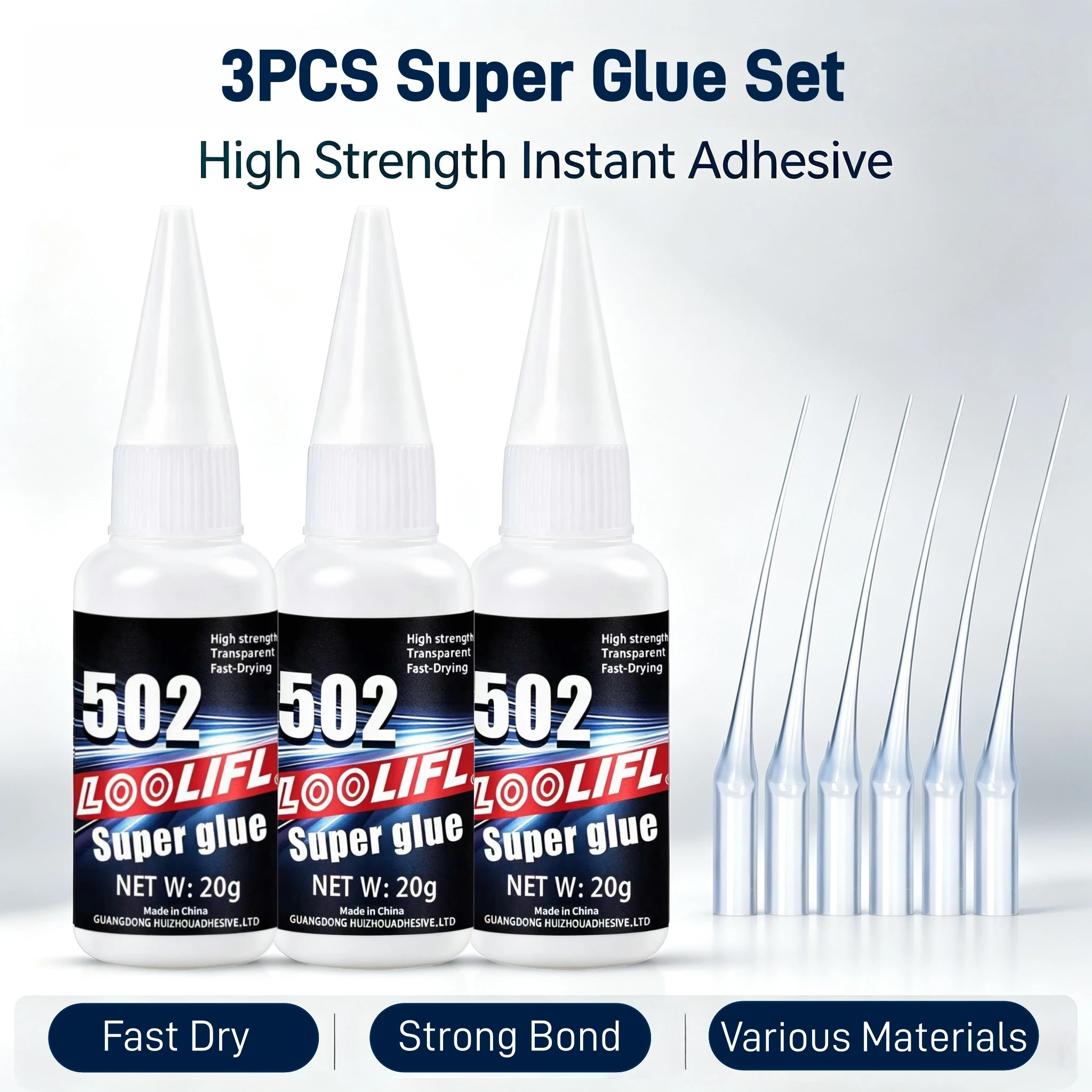 1/2/3 pcs 502 Super Glue Cyanoacrylate Quick-Drying Instant Strong-Bond Adhesive for Home, Office, and Industrial Repairs