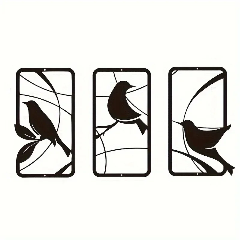 

HELLOYOUNG CIFBUY 3pcs Paradise Bird Metal Wall Art, Bird Metal Painting Metal Home Decoration Frame Wall Hanging, Flower Wall P