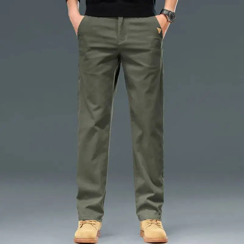 

Men's spring and autumn fashion trend slim fit classic versatile solid color small straight tube high-end slanted pocket pants