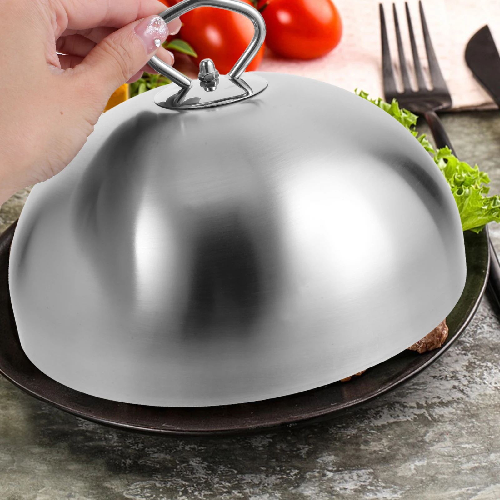 

24Cm Stainless Steel Anti Oil Splashing Cover Steak Dome Dish Lid Cooking Tool Kitchen Gadget For Restaurant Home Use