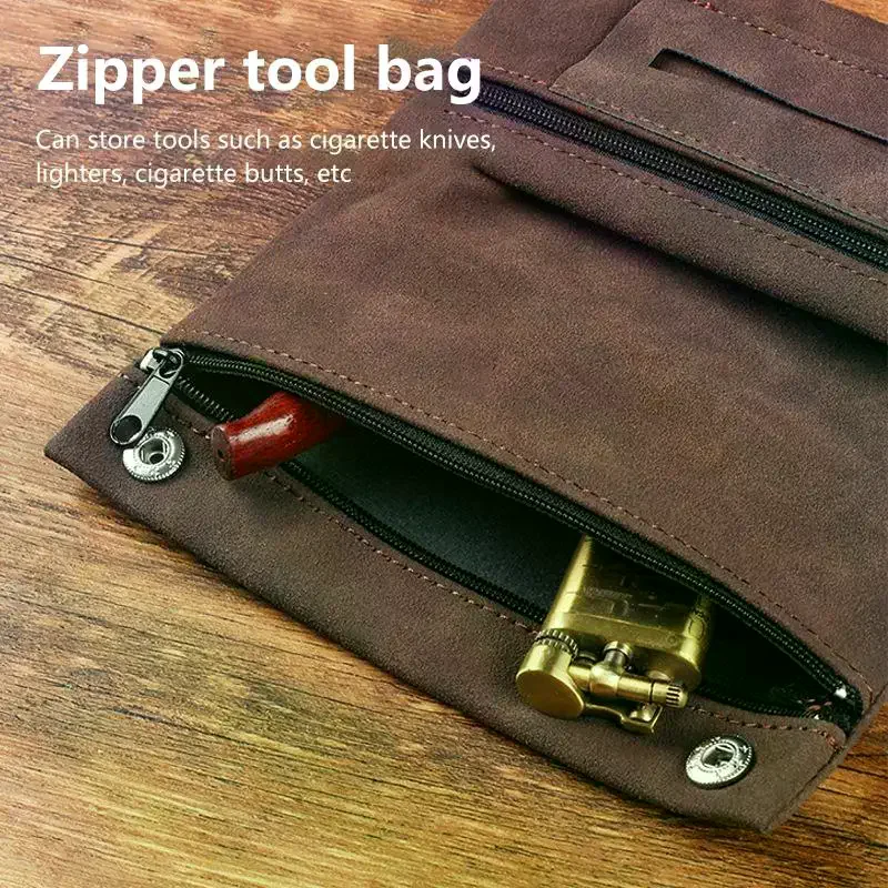Frosted Leather Hand Cigarette Bag Foldable Storage Bags Handmade Tobacco Lighter Pouch Multifunctional Tobacco Moisturizing Bag