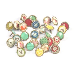 30pcs 15x15mm Mix Colorful Flower Printed Round Metal Brads DIY Scrapbooking Embellishment Crafts Brads Rivet Decor Accessories