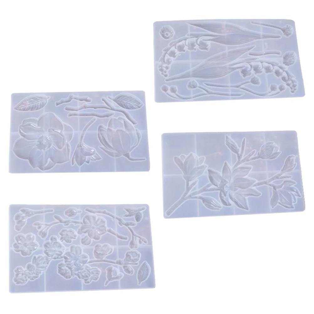 4 Pcs Refine Crystal Resin Flower Molds Silica Gel Epoxy Silicone Mold for Handmade Projects Non Stick Recyclable