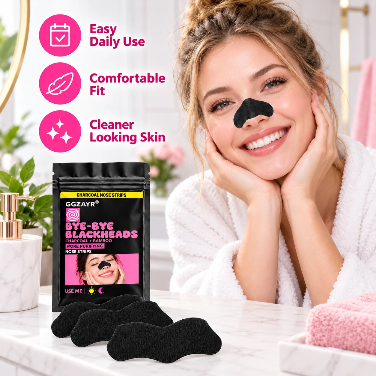 16PCS Charcoal Nose Strips, Bamboo Blackhead Nose Patch Stickers, Deep Care Beauty Accessories for Home Spa Travel Use