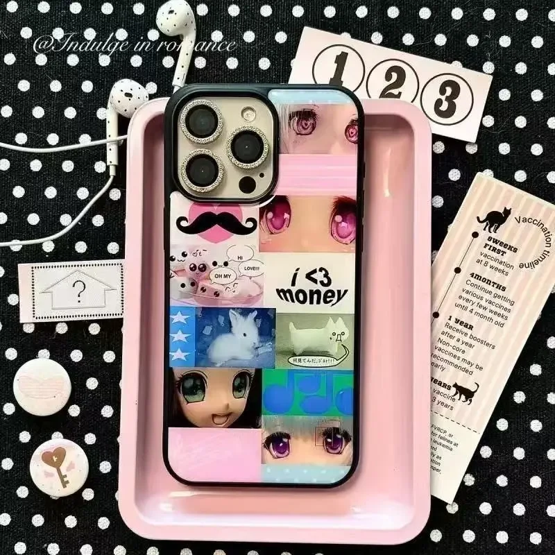 Rabbit Note Splicing Kawaii illustration Cute Drop Glue Phone Case For iPhone 17 16 15 14 13 12 11 Pro MAX PLUS 17air 16e Cover