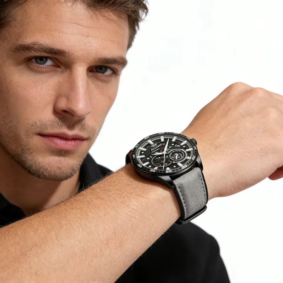 AILANG Men's Watches Skeketon Flywheel Automatic Mechanical Original Wristwatch for Man Waterproof Luminous Perpetual Calendar