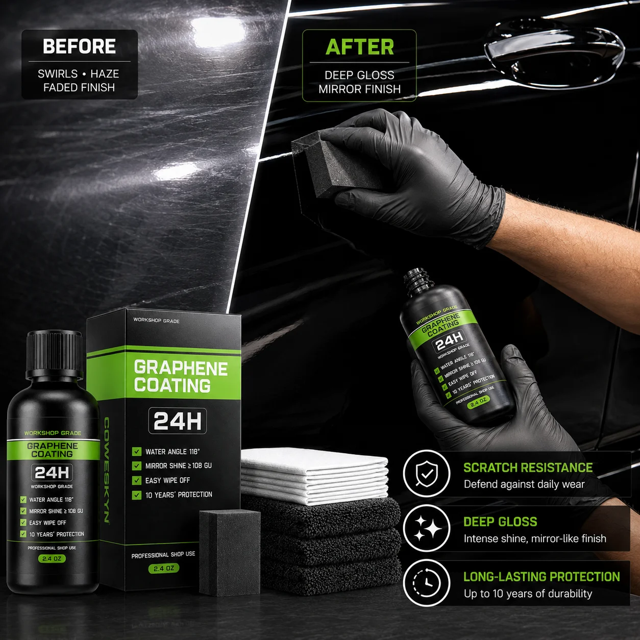 Graphene Ceramic Coating with Self Healing & UV Resistance for Professional Car Detailing, Long-Lasting Paint Protection