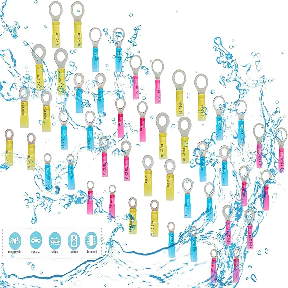 Fiação Elétrica Terminais de Crimp, Heat Shrink, Isolado, Conector à prova d'água, Anel Lug, 22-10AWG, M5, M6, M8, M10, 180pcs