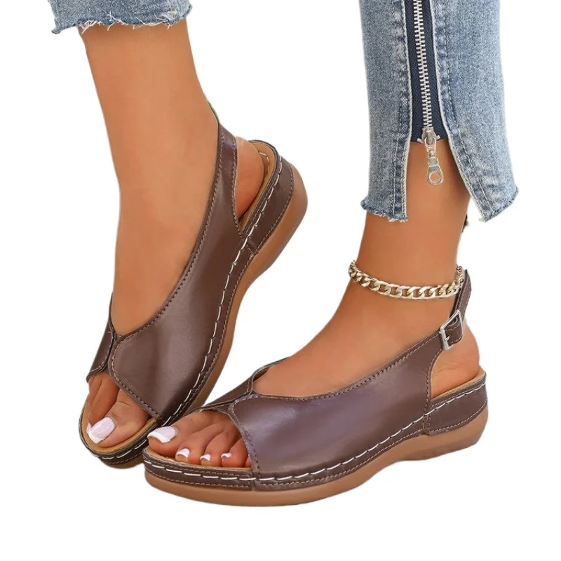 Summer Hot Selling Comfortable Thick Bottom Fish Mouth Beach Casual Sandals for Women Fashion New Elegant Slope Heel Sandals
