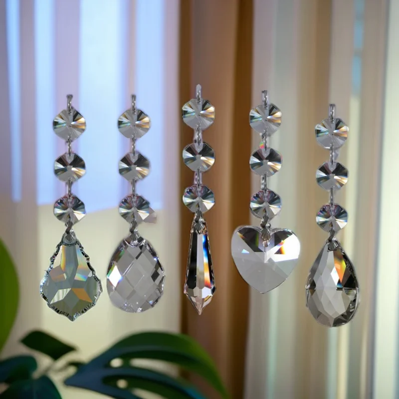 25pcs Crystal Chandelier Parts Crystal Glass Lamp Prisms K9 Glass Suncatcher Prism Hanging Drop Pendants DIY Pendant