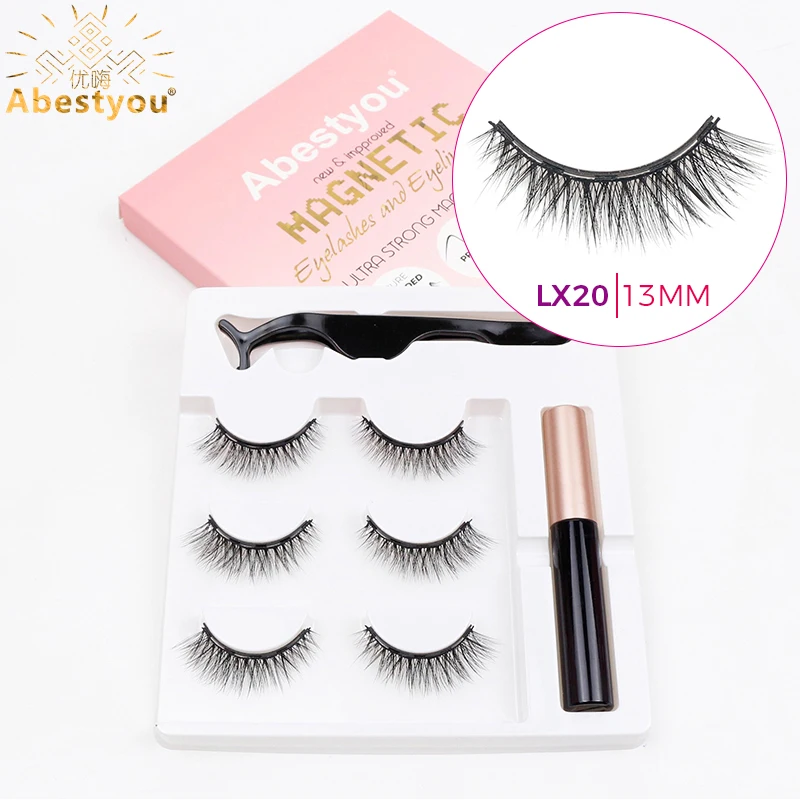 Abestyou High Quality Cat Eye Mink Natural 3d Short Magnetic Eyelashes And Eyeliner Kit dropshipping fornecedores para brasil