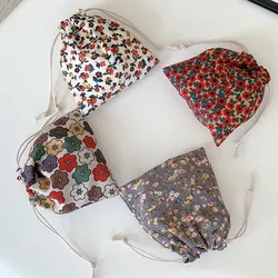 Cute Floral Corduroy Small Coin Purse Drawstring Bag Handbags Woman Jewelry Lipstick Cosmetic Tote Rope Storage Pouch String Bag