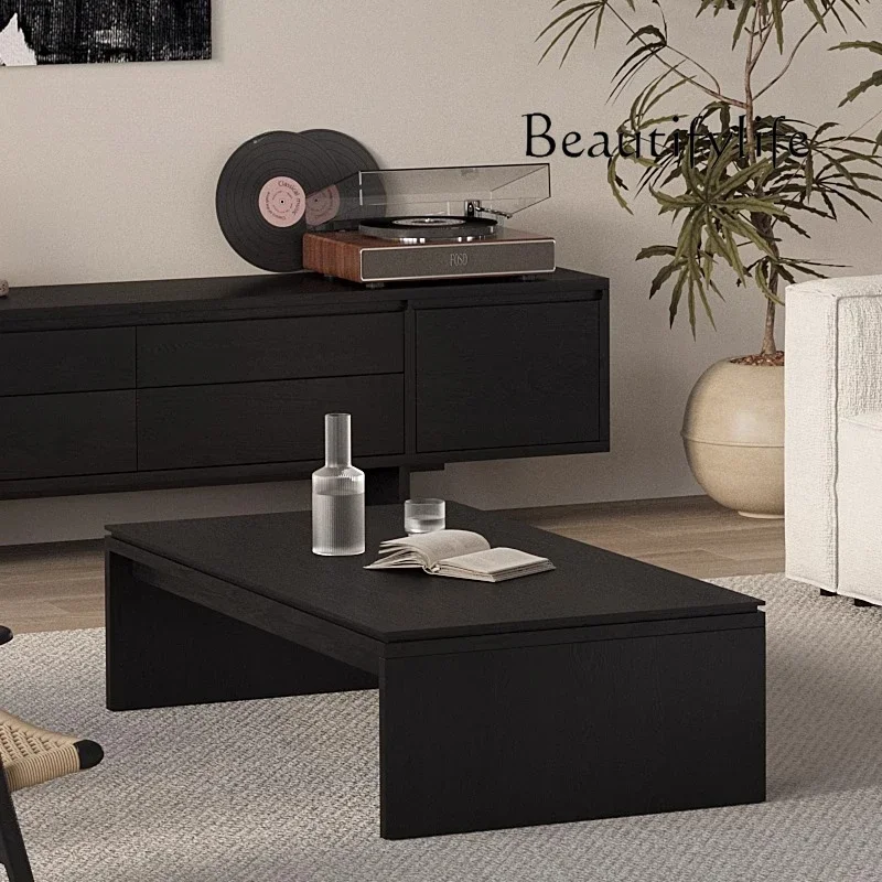 

Black retro style solid wood coffee table side table Japanese-style small apartment minimalist tea storage table