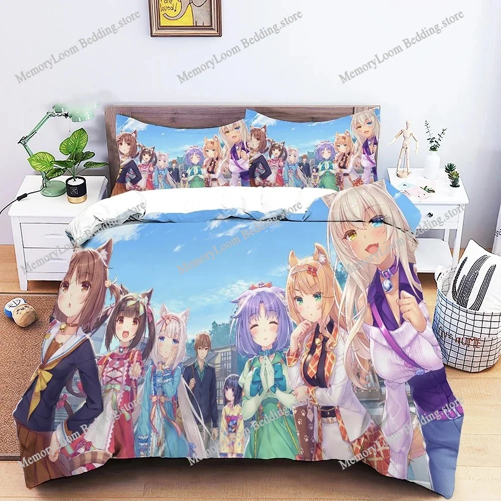 

Nekopara Sexy Girl Cute Bedding Set Cartoon Anime Adult Kid Bedroom Soft Duvet Cover 3D Print Vibrant Kawaii Anime Cozy Set