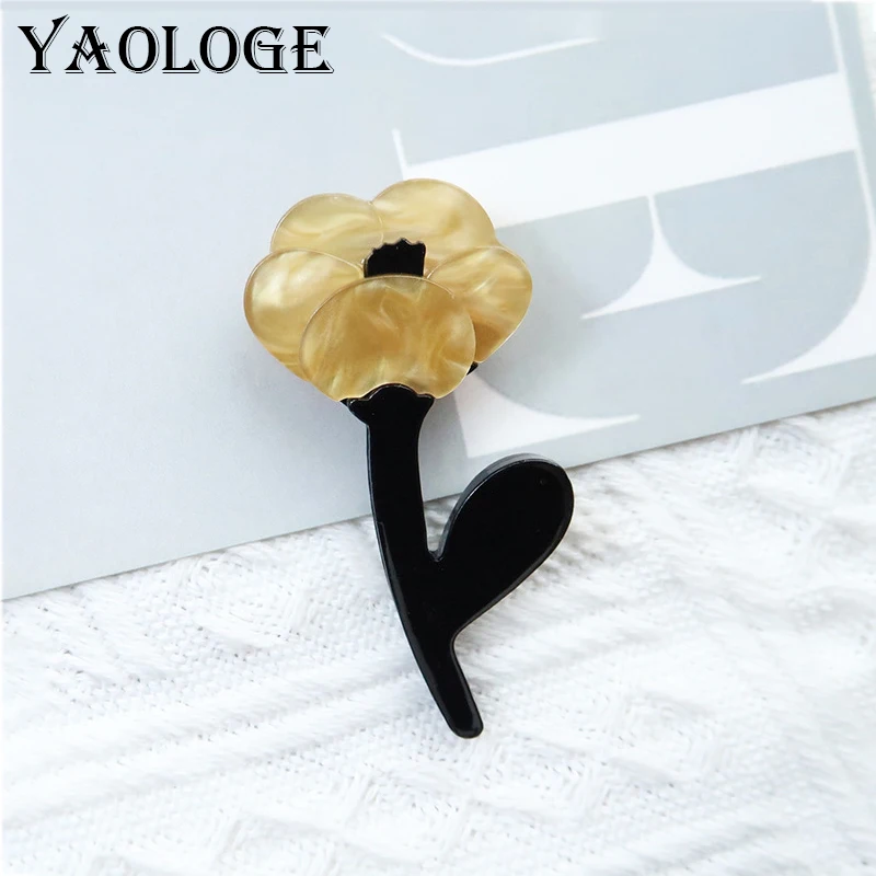 

YAOLOGE Trendy New Styles Small Yellow Flower Brooch High Quality Acrylic Material Women's Fashion Party Badge Thanksgiving Gift