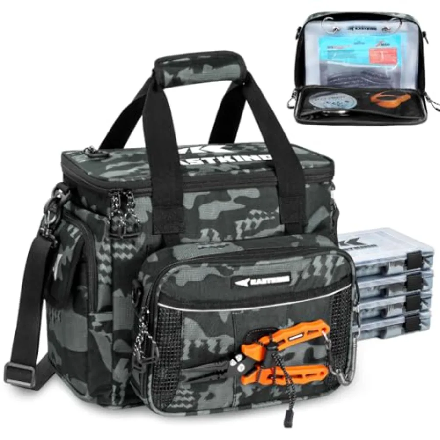 

KastKing BaitSpace Fishing Tackle Bag with 4 Tackle Boxes Removable Bait Binder Water-Resistant Tackle Storage Durable Fishing