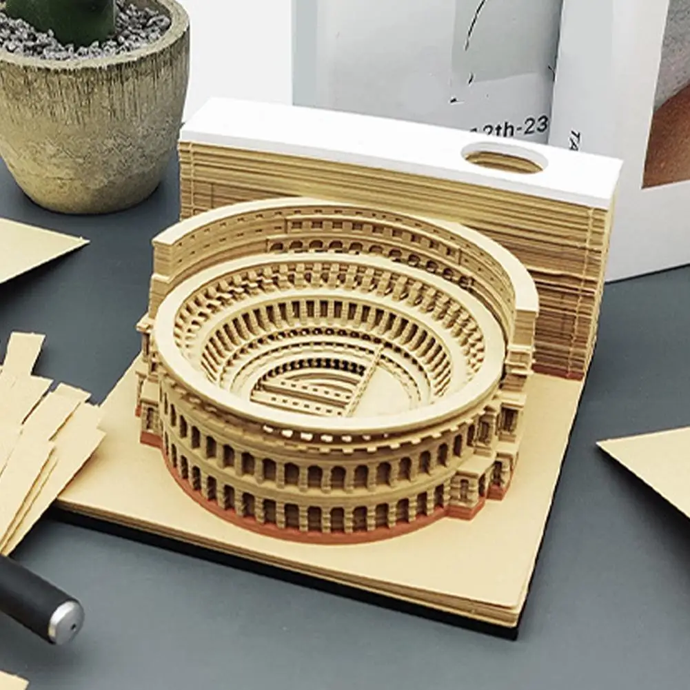 

2026 3D Notepad Roman ColosseumStyling Calendar Tear Away Carving Time Piece Notepad Tear-Away Paper Carving Art Memo Pad