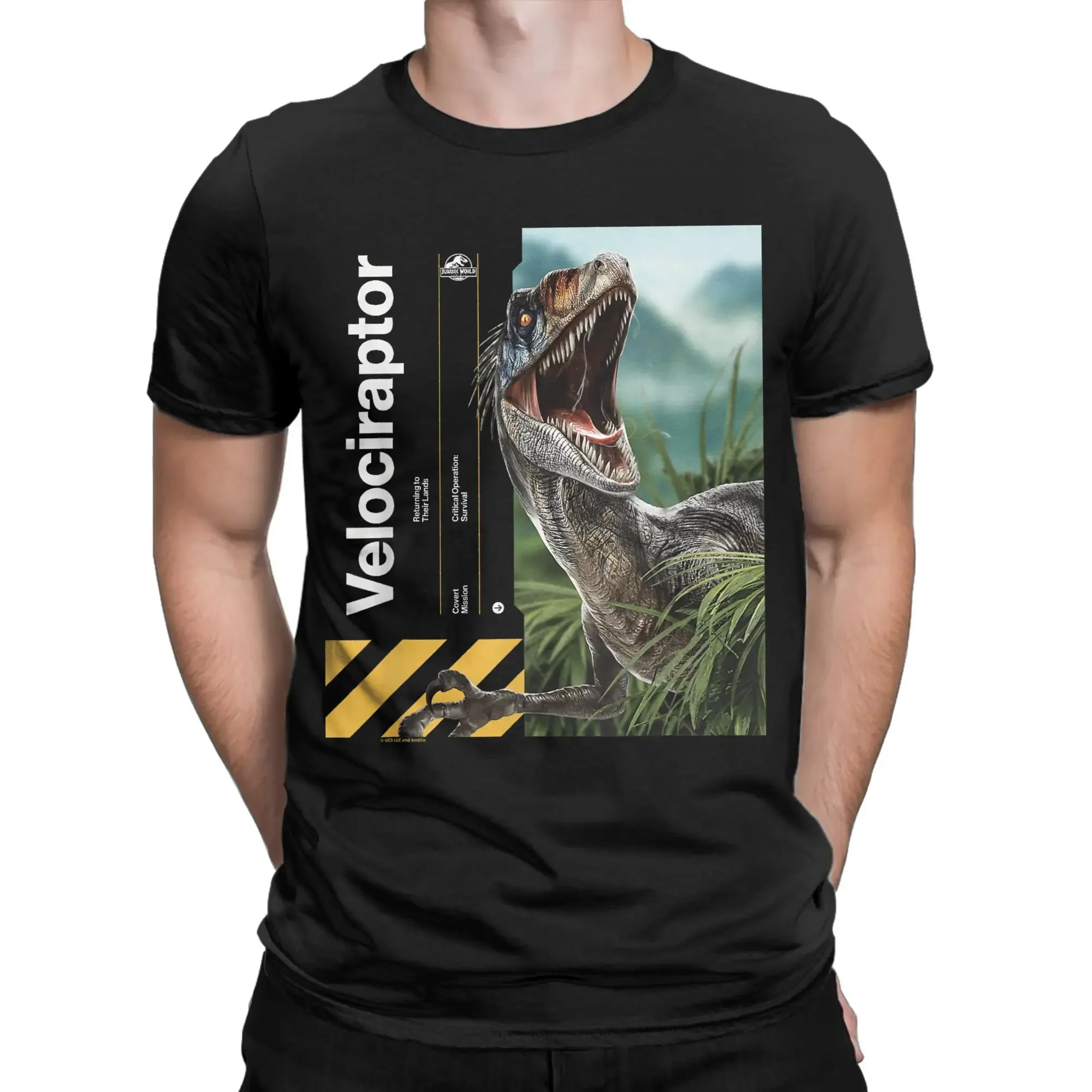 Jurassic World Rebirth Velociraptor Covert Mission T Shirts for Men Cotton Humorous T-Shirts O Neck Short Sleeve Tops Party