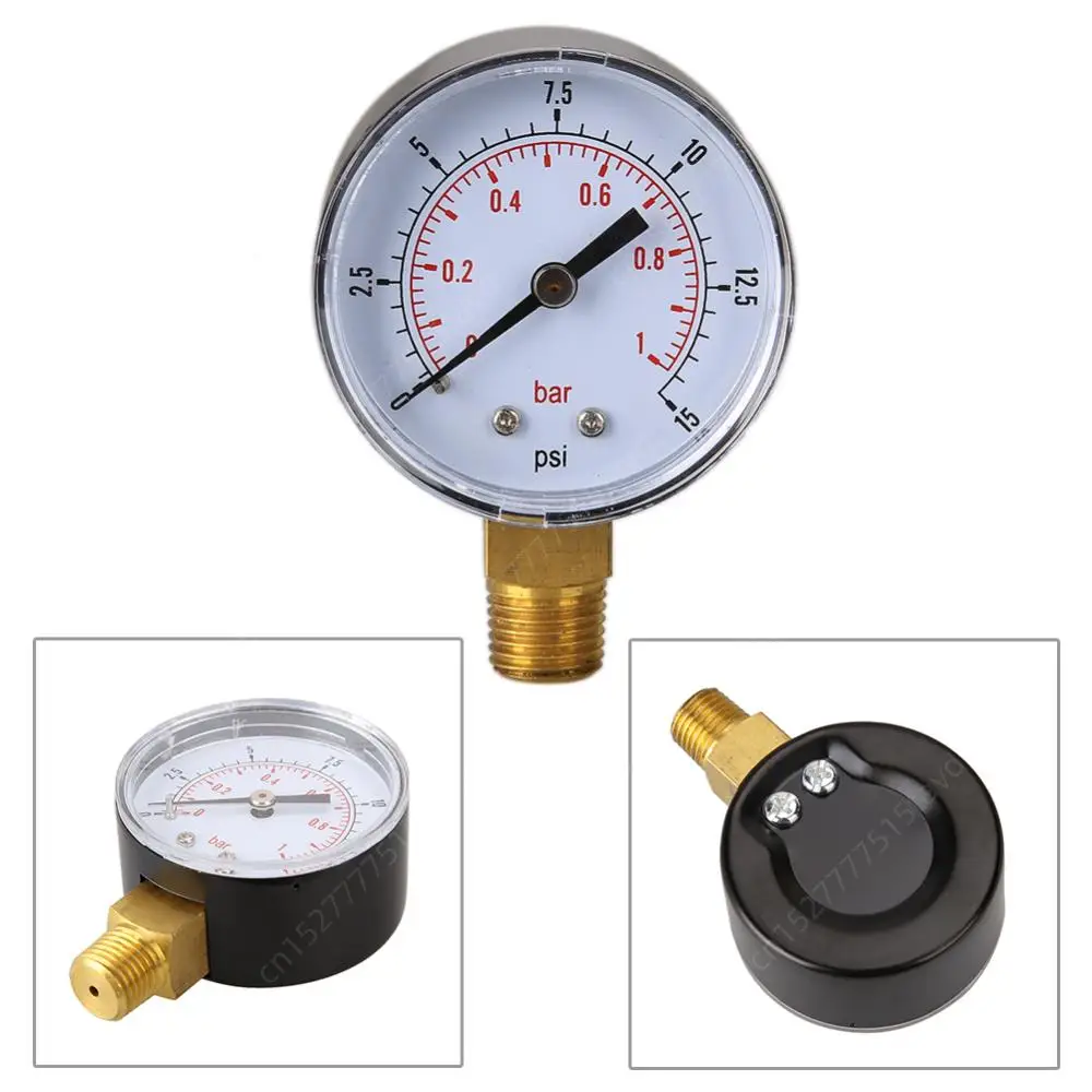 Low Pressure Gauge for Fuel Air Hydraulic 50mm 0/15 PSI 0/1 Bar 1/4 BSPT