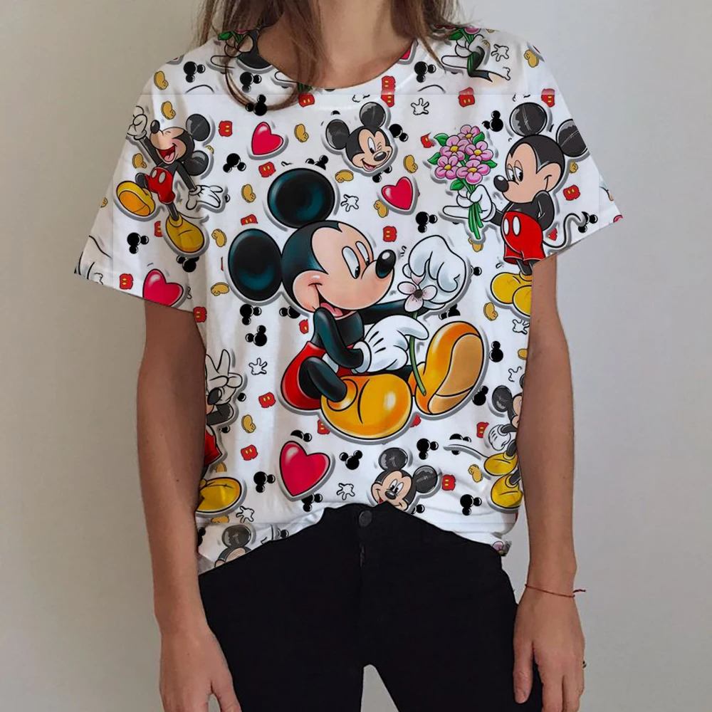 

Disney Print Tees Casual Street Tops Mickey Mouse Woman Clothing Summer 2025 Short Sleeve Women's T-Shirt