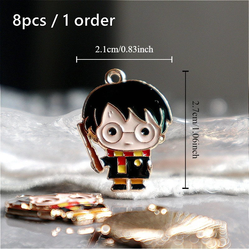 8PCS School Witchcraft Cartoon Character Alloy Enamel Pendant Anime Metal Charm DIY Necklace Bracelet Earring Keychain Accessory