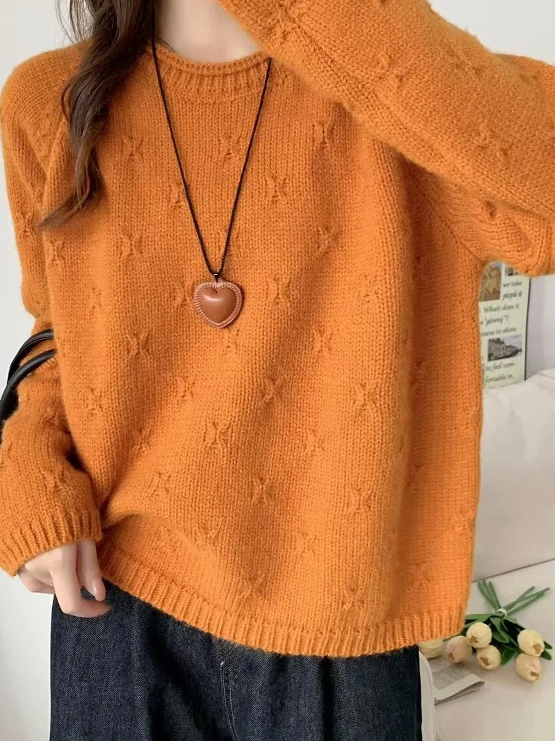 

Korean Sle Women's Long Sve round Ne Knitted Sweater Soft Cozy Overhead Top Trendy Autumn Winter Faion Warmth Clothing