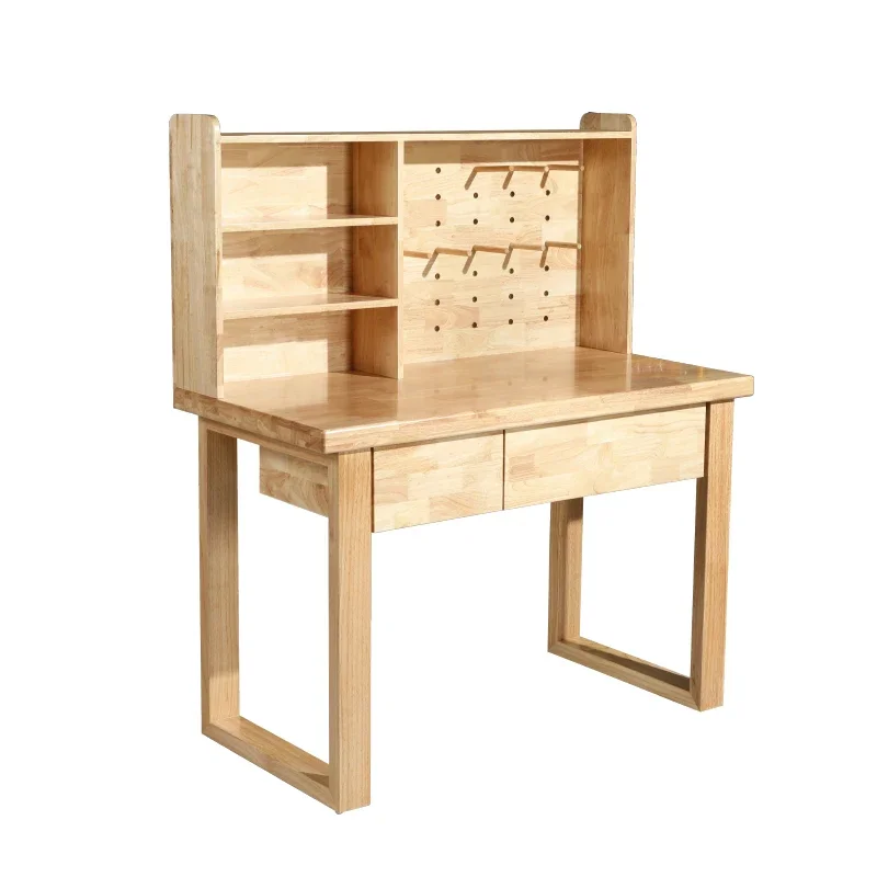 All solid wood with shelves, household handmade table, woodworking DIY production workbench with drawers, sanded