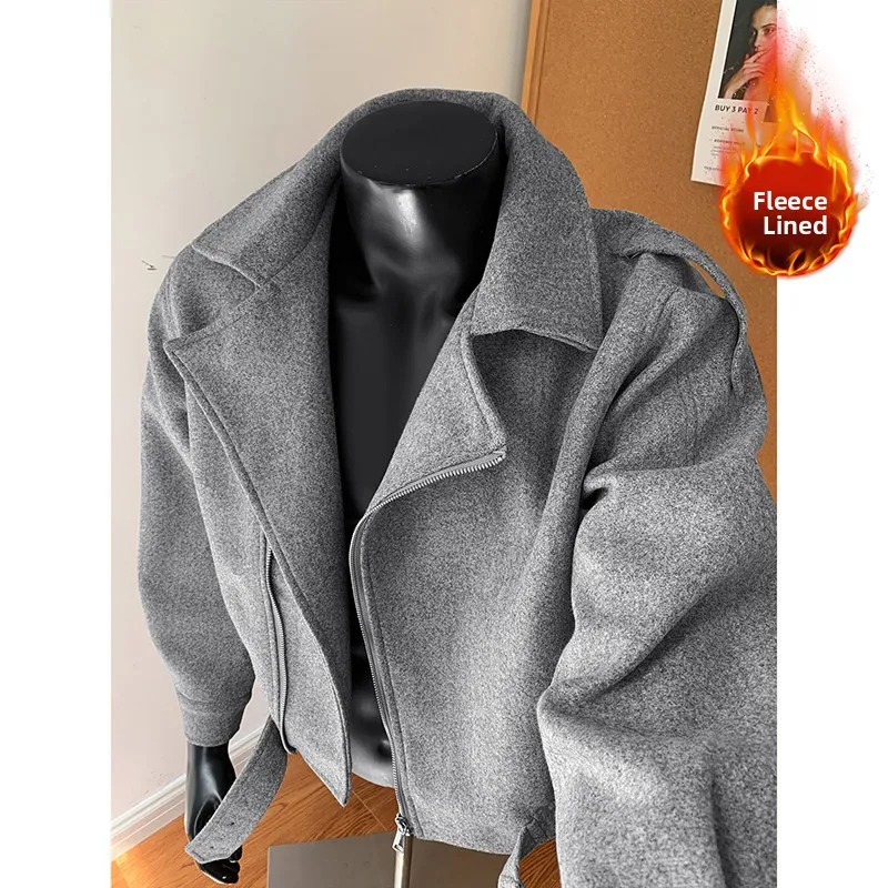 

Heavyweight ey Woolen Men's Jaet Winter Thiened Haome High-End Feeling Suit Lapel Cotton Coat American Sle Warmth