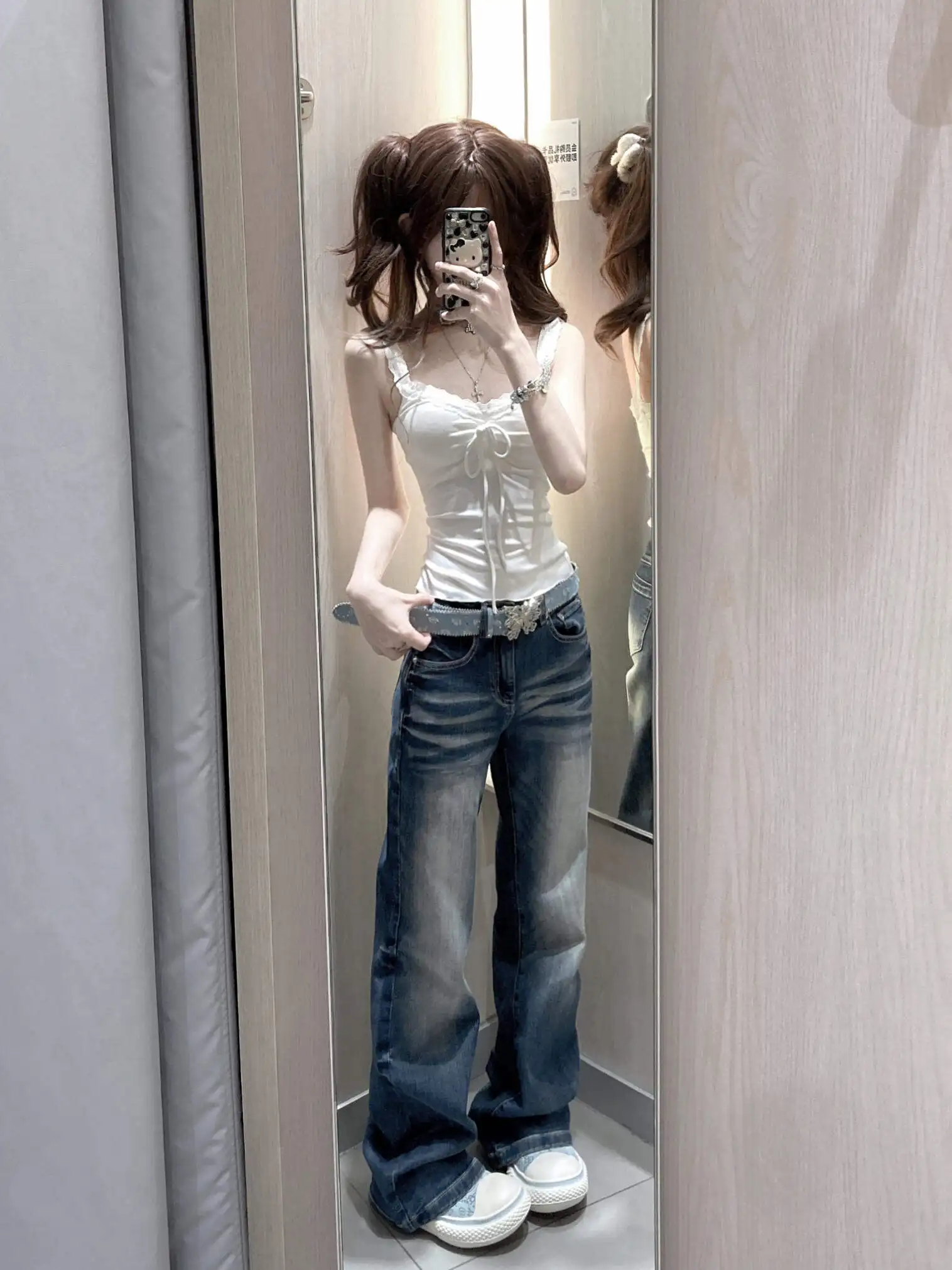 American High Street Low Waist Wide Leg Jeans Women's Spring Summer New Loose Not Sticky Legs Micro Flared Denim Pants