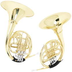 M MBAT 3 Keys Gold Plated French Horn Bb Split Double Row Bach French Horn Brass Musical Instrument with Case Mouthpiece Parts