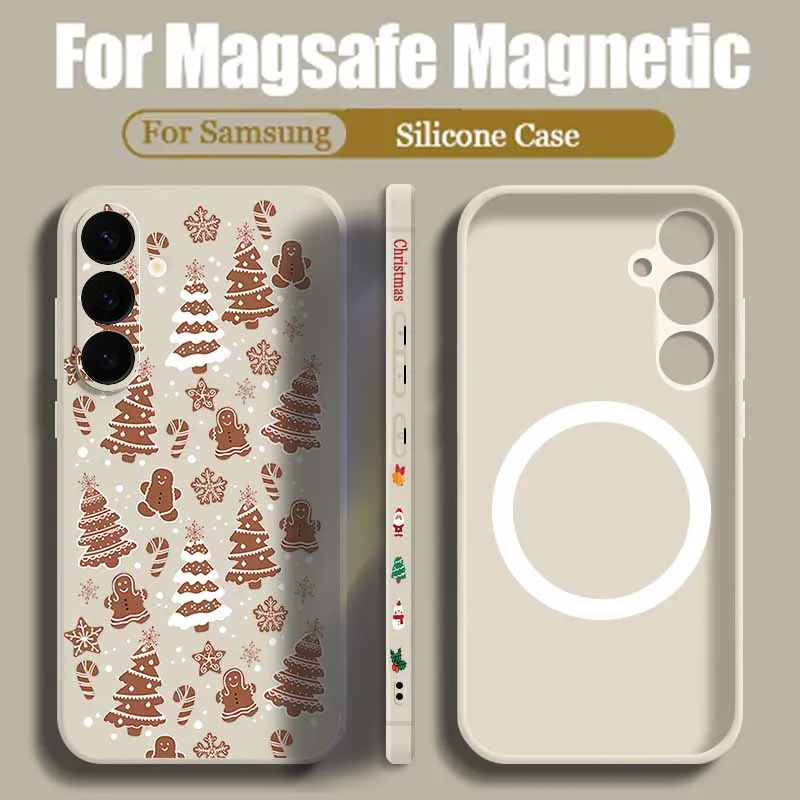 เคสโทรศัพท์แม่เหล็กน่ารักลายคริสต์มาส สำหรับ Samsung Galaxy S24 FE S25 S24 S23 S22 Ultra S21 Plus รองรับการชาร์จไร้สาย Magsafe