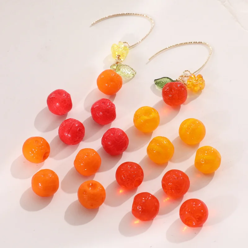 

Imported Czech Colored Glaze Orange Orange Fruit Glass Pendant DIY Handmade Hairpin Ornament Earrings Accessories Material 4pcs