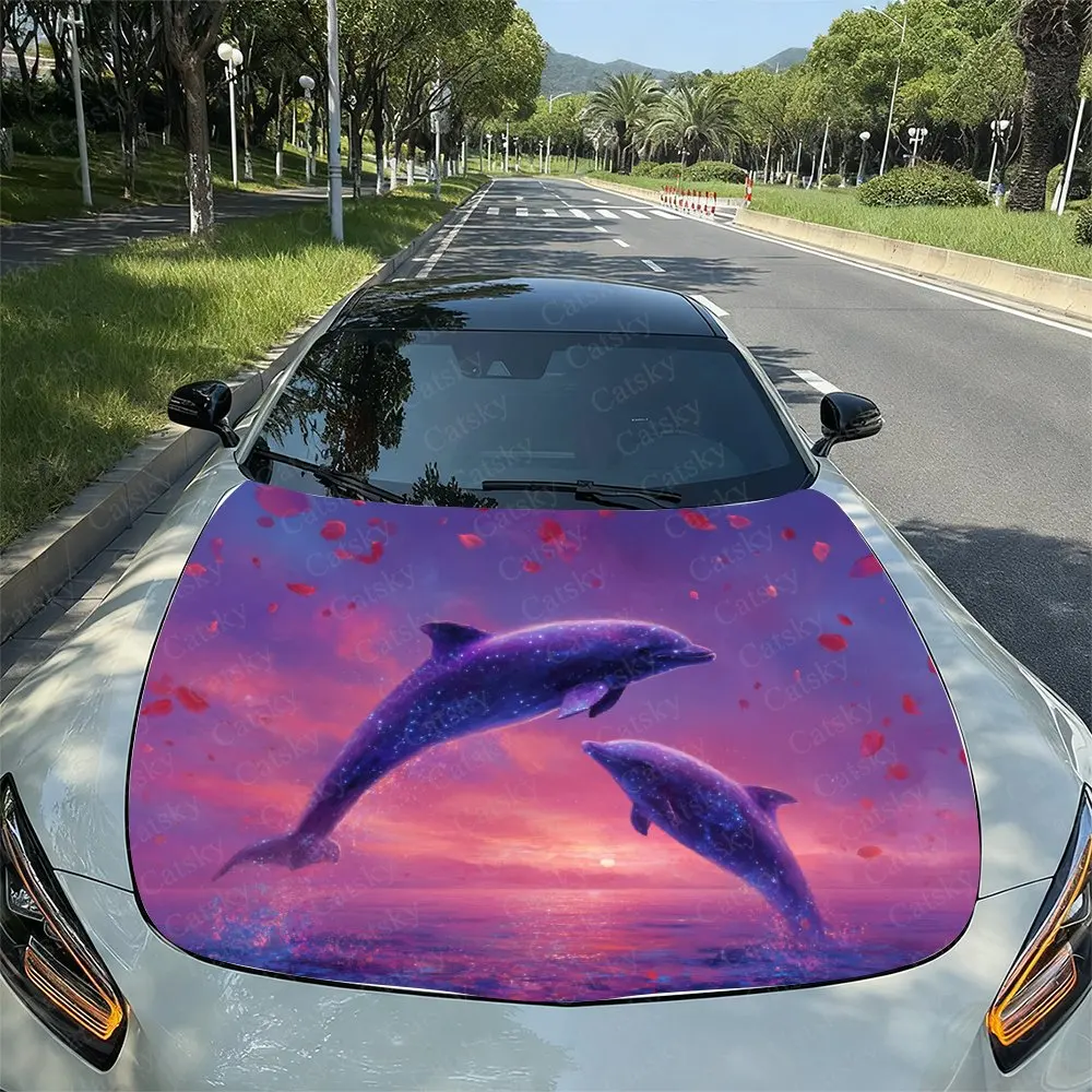 

Dreamy Dolphin Pattern Car Hood Decal, Durable Car Vinyl Packaging Suitable For Most Vehicles, Car Hood Protective Film Gift