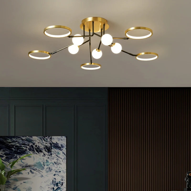 

Nordic Led Chandelier Lighting for Living Room Bedroom Modern Golden Copper Glass Ball Ceiling Hanging Lamp Home Kitchen Fixture