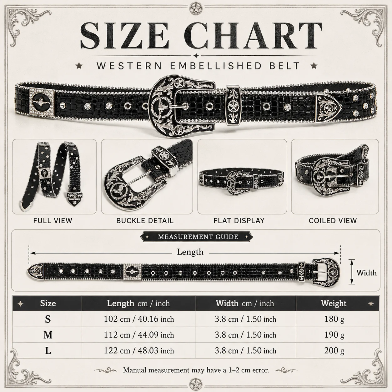 1pc Women Western Rhinestone Belt Black Croc Embossed PU Leather Cowgirl Belt With Silver Star Buckle For Jeans Dress Festival