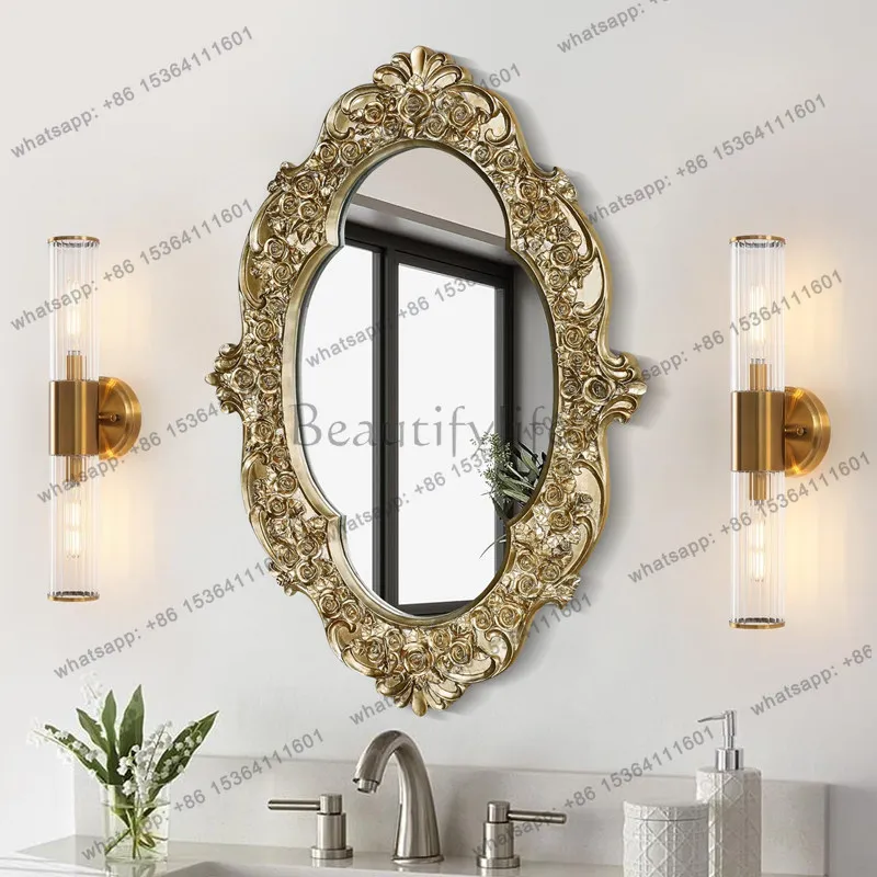 Luxury rose carved decorative mirror light luxury bedroom dressing high-end art mirror