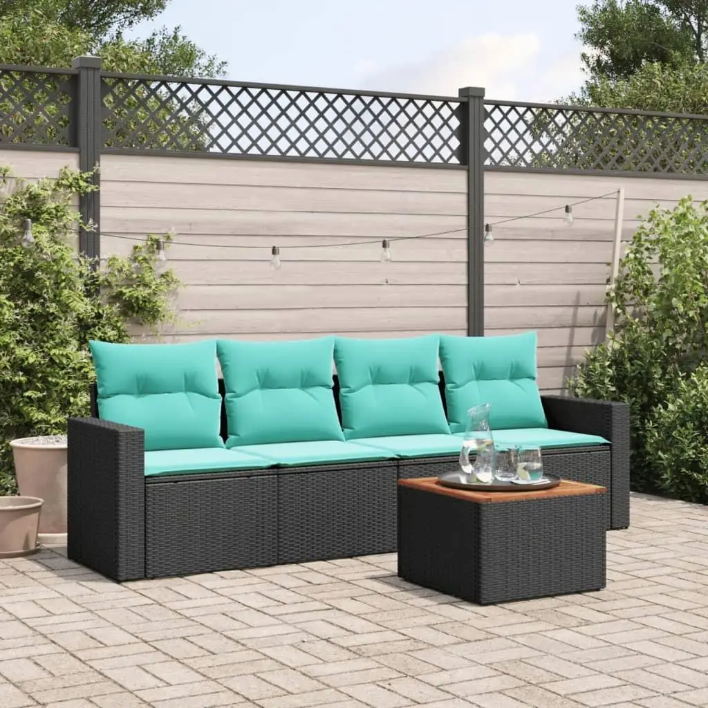 

5 Piece Outdoor Patio Sofa Set with Cushions Black Rattan Furniture Garden Lounge