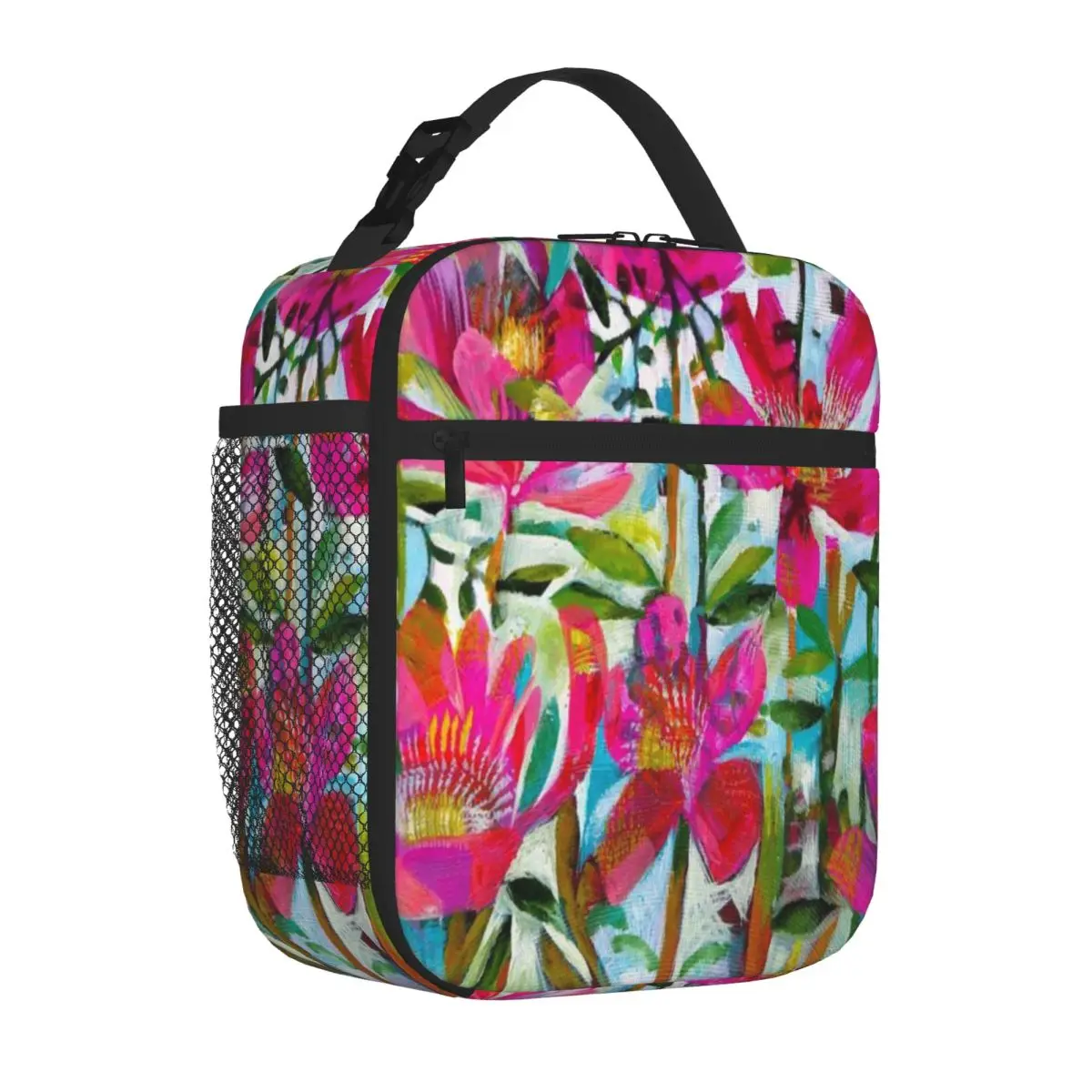 Hot Sale Summer Roses Rainbow Print Portable Lunch Bag Grocery Carry Travel Lunch Bag