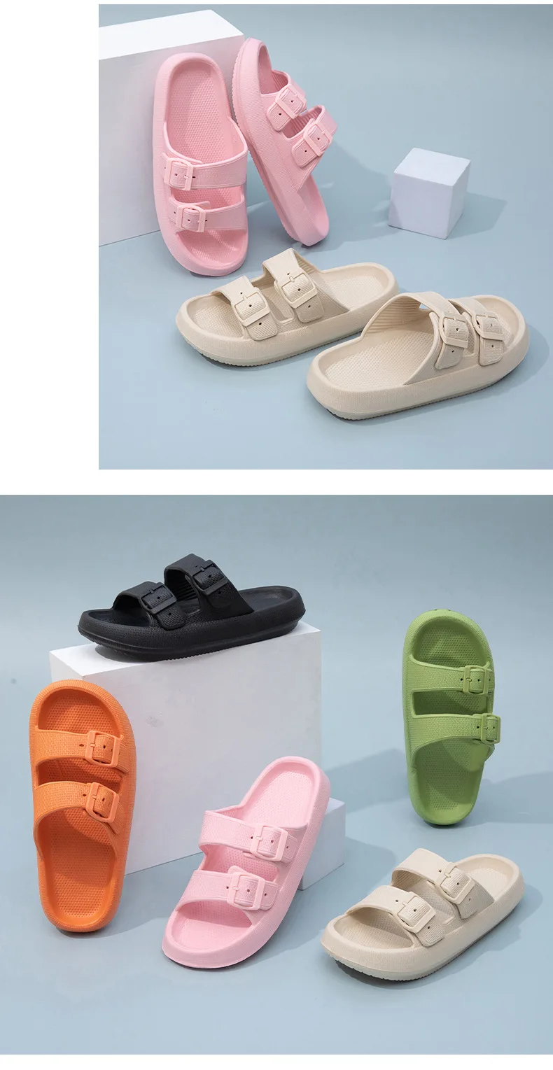 Summer Couple Flip Flops Outdoor Thick Sole Slippers for Women Men Home Sandals with Double Strap