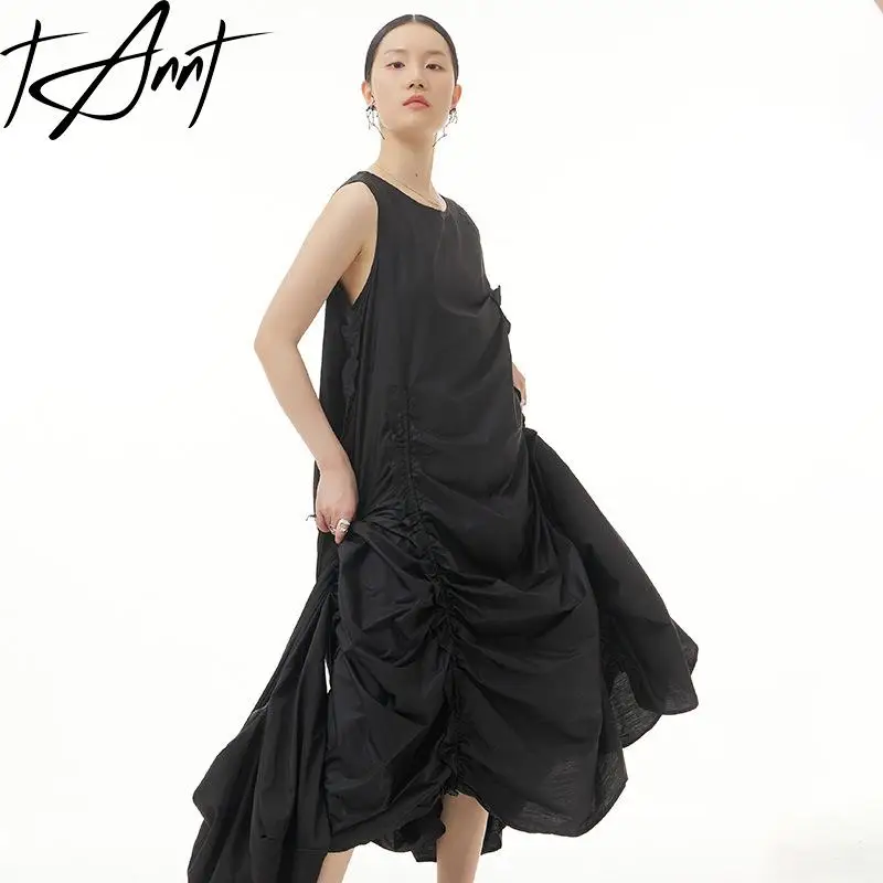 

Tannt Women Dress Asymmetry Drawstring Sleeveless Casual Dresses Irregular Fashion Casual Long Women Dresses 2025 New Summer