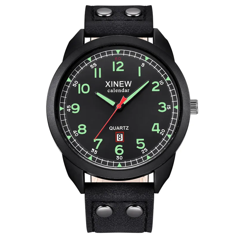 

XINEW Brand Cheap Watches For Men Fashion Leather Band Casual Military Sports Date Quartz Watch Black Relogios Masculinos 2024