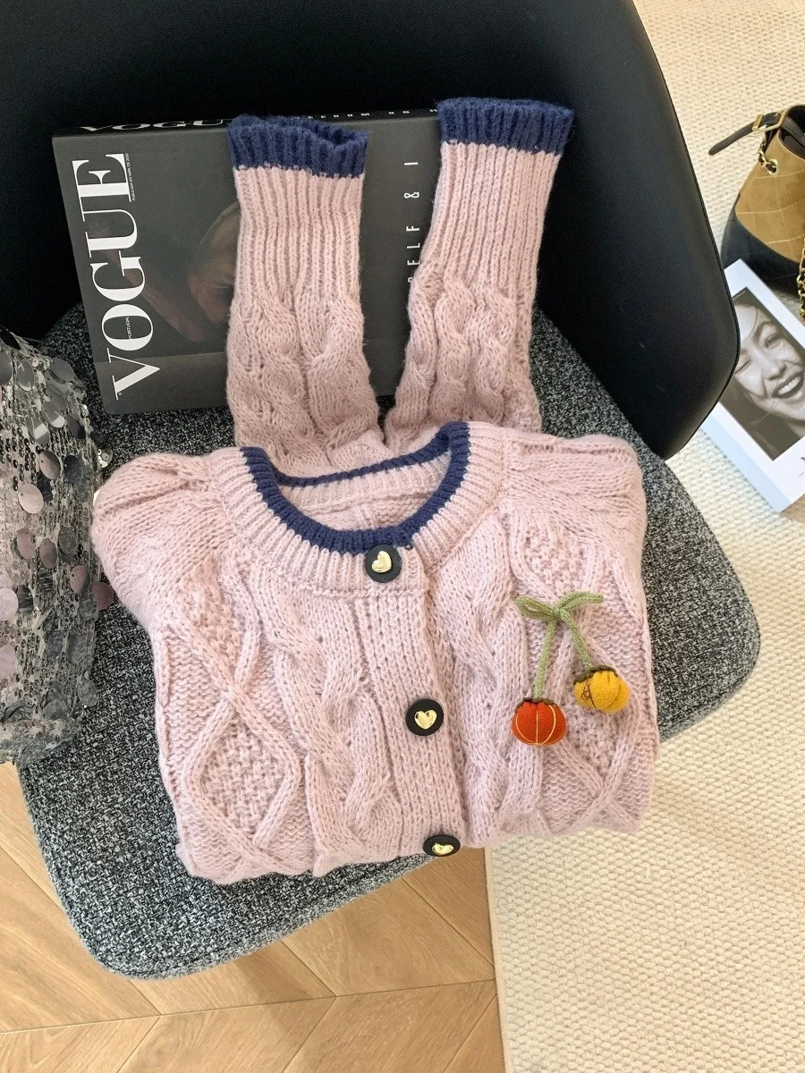 Trendy Color Blo Twist Knit Sweater Damen Herbst Winter Thiened Warm Pullover Sweet Sle Long Sve Round Ne Cardigan