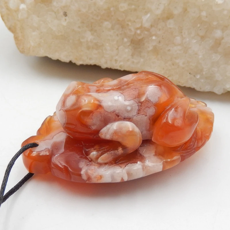 

New Design Natural Gemstone Sakura Agate Carved Frog Fashion diy necklace pendants,Semiprecious stone Jewelry,60x32x21mm46g