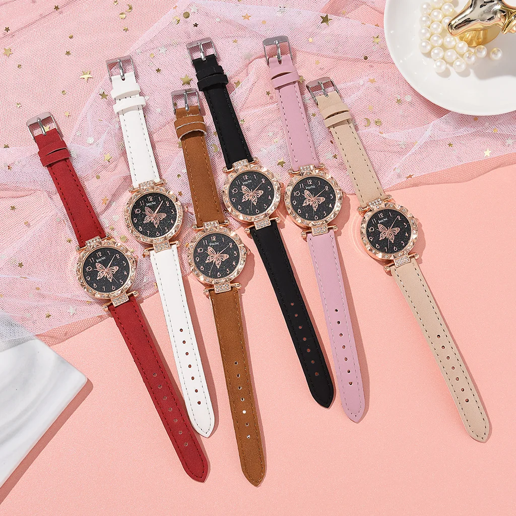 Retro Ladies' Watch Fashion Personality Simplicity Watches Butterfly Digital Leather Belt Uartz Wristwatches Relojes Para Mujer