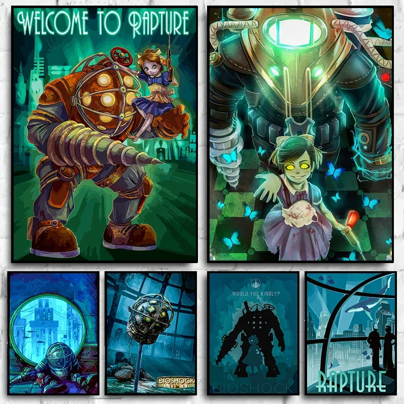 Fanart Game Bioshock Rapture Poster Canvas Painting Prints Big Daddy Little Sister Wall Art Canvas Painting Picture Home Decor